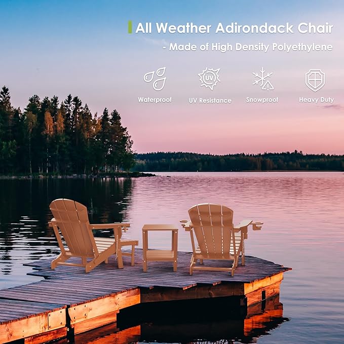 GREENVINES Adirondack-Chairs-with-Ottoman | Set of 6 | Folding | Retractable-Footrest | HDPE Plastic | All Weather Fire Pit Chair | Cup Holders | Teak | for Outdoor Poolside