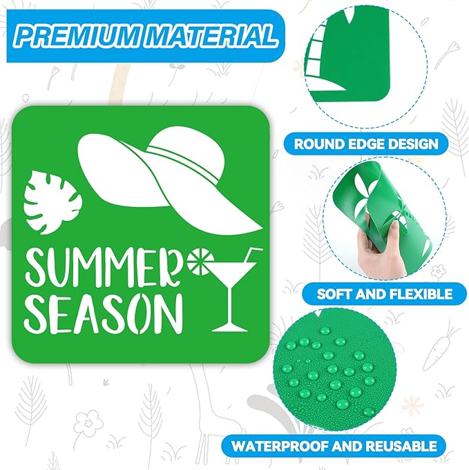36pcs Summer Beach Drawing Stencils for Kids 8 Inch Sidewalk Chalk Stencils Painting Large Washable Reusable Tropical Palm Tree Themed Primary Shape Template for Kids Toddlers Preschool