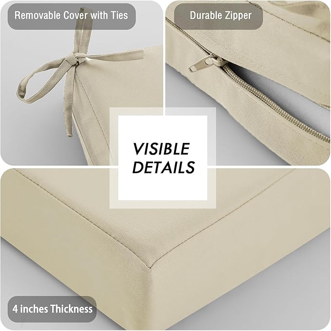 idee-home Outdoor Cushions for Patio Furniture, Outdoor Seat Cushion, Waterproof Hampton Bay Deep Seat Replacement Couch Chair Cushions for Garden Lawn Backyard Deck, 28.5 x 28.5 Beige