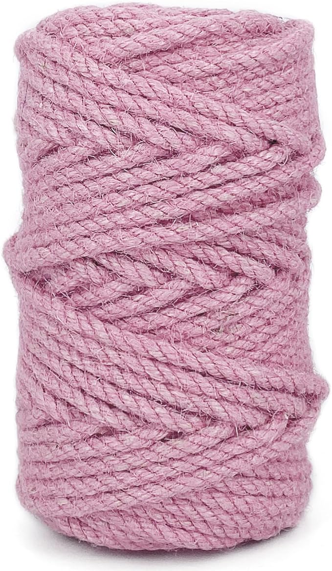Leecogo 4.5mm Jute Rope 100 Feet Natural Craft Rope Twine String Perfect for Home Gardening Macrame Arts Crafts DIY Cat Scratching Post Replacement Repairing Recovering Cats Toy Making,Pink