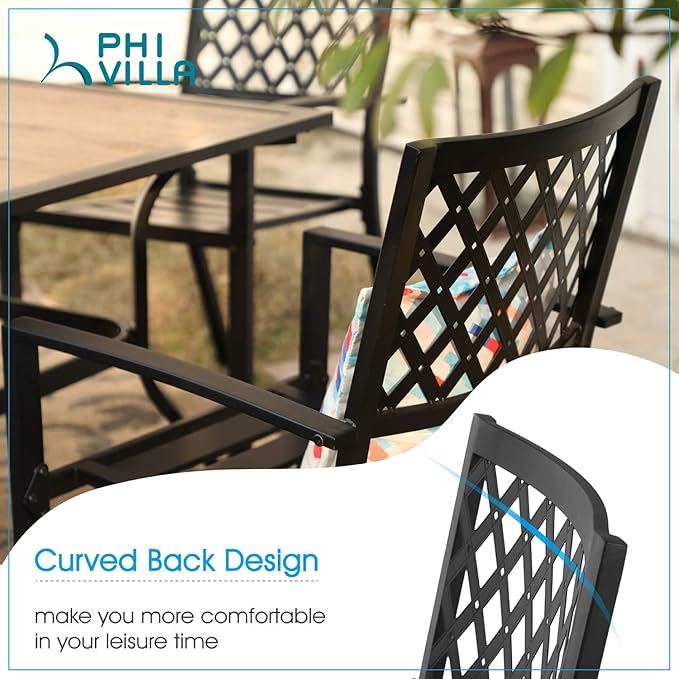 PHI VILLA Metal Outdoor Dining Chairs Set of 2 - Stackable Black Patio Chairs, 300lb Capacity (Diamond)
