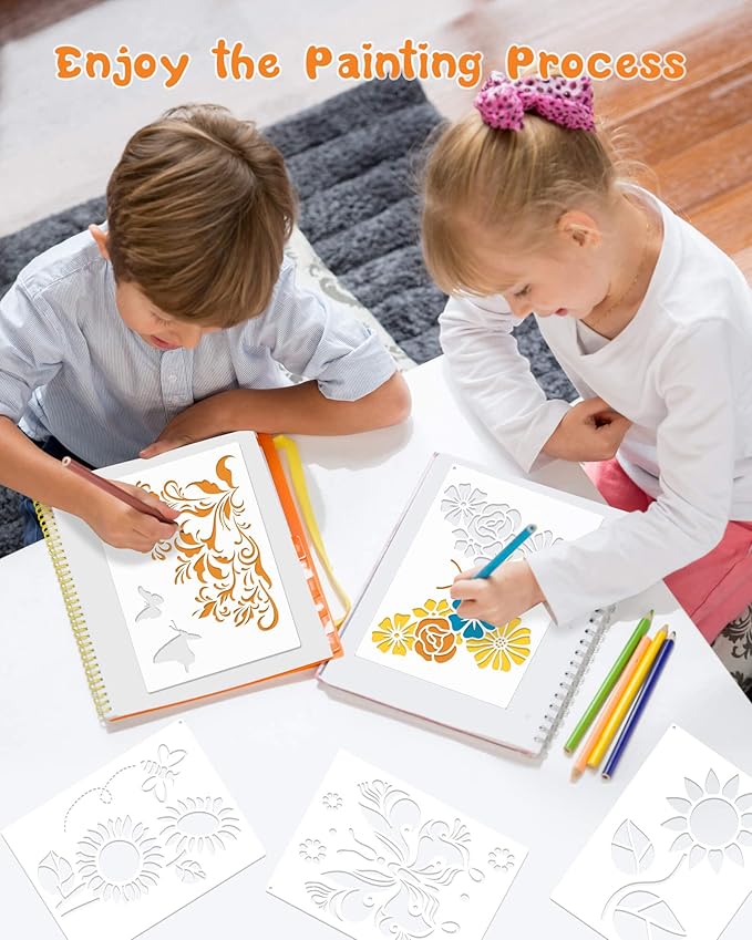 9PCS Sunflower Butterflies Stencils, Reusable PET Sun Flower Template, DIY Craft Paint Stencil with Metal Open Ring, for Painting on Wood Canvas Paper Fabric Wall Furniture, 8x11 Inches