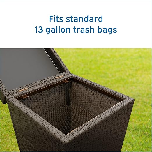 Nestl Outdoor Trash Can with Lid 30 Gallon Wicker Garbage Can for Patio, Brown