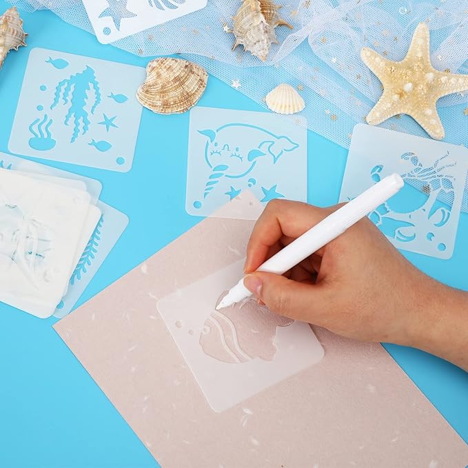 Augshy 56 Pack Sea Creatures Stencils - Ocean Animal DIY Pattern Stencils for Wall, Floor Decor & Rock Painting Art Projects (3inch)