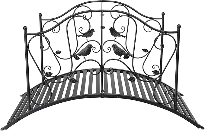 Bridge Walkway for Garden, Garden Bridge Metal Yard Arch Path Bridge, Ourdoor Decorative Black Iron Foot Bridge for Pond and Backyard Landscaping 46.85" L x 26.38" W x 27.56" H
