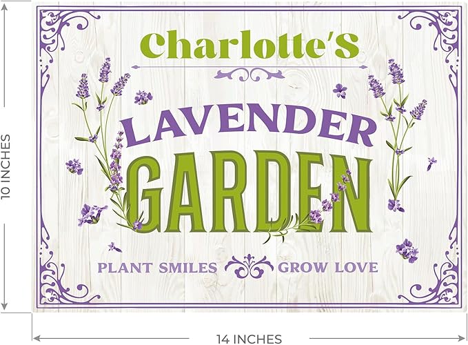 Custom Lavender Garden Sign, Personalized Name for Flower Garden, and Backyard Décor Sign, 10x14 Inches, Rust Free .040 Aluminum, Fade Resistant, Made in USA by Sigo Signs
