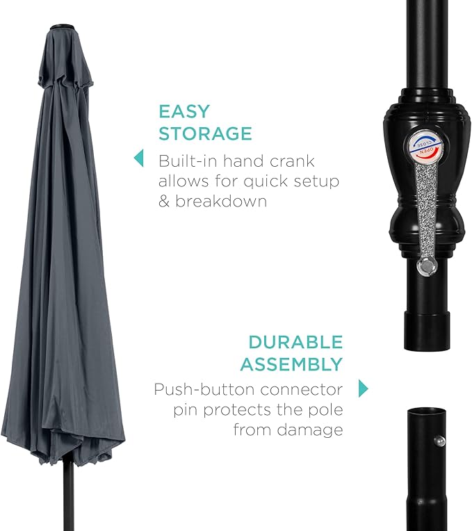 Best Choice Products 10ft Outdoor Steel Polyester Market Patio Umbrella w/Crank, Easy Push Button, Tilt, Table Compatible