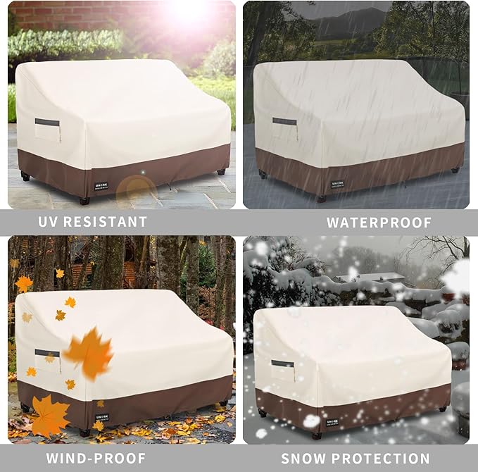 Outdoor 2-Seater Loveseat Cover, Waterproof Heavy Duty Patio Furniture Covers, 58W x 33D x 32H Inches Outdoor Couch Cover, Sofa Covers for Patio Furniture Waterproof, Beige and Brown