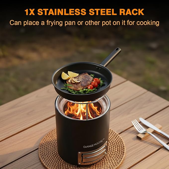 CHANGE MOORE 7'' Second Burning Smokeless Tabletop Fire Pit Cap Kit, Fire Start for Big Fire Pit or Outdooor Use, Compatible with Solo Stove Mesa XL, 201 Stainless Cap + Rack for 7'' Stove