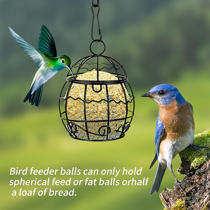 4 Pack Bird Feeder, Suet Ball Feeders for Outside Hanging, Metal Hanging with Hooks, Fat Ball Bird Feeder Suet Feeder for Wild Birds Outdoor Garden