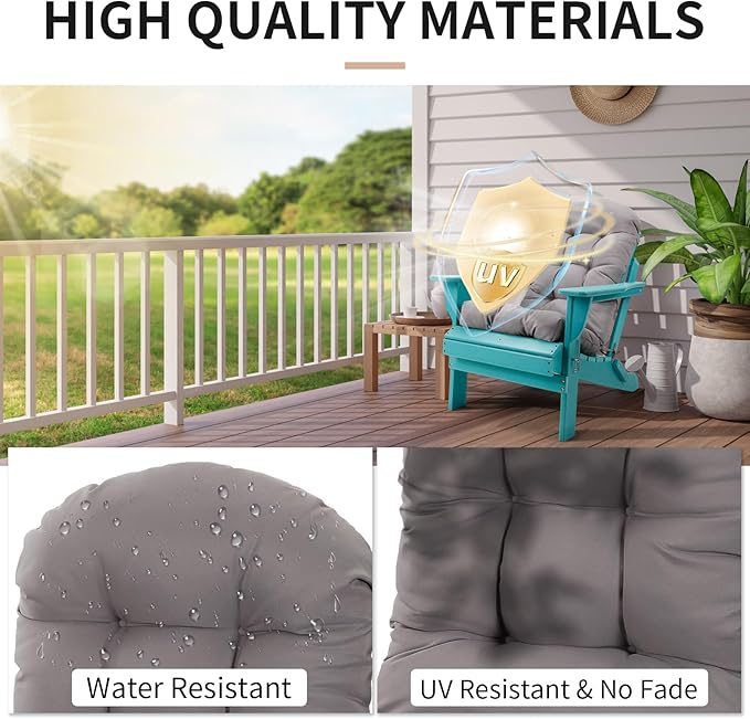 Adirondack Chair Cushions Set of 2, High Back Patio Chair Cushions 48 x 19.7 x 4.7 Inch, Indoor/Outdoor Thickened Rocking Chair Cushion, Fade-Resistant & Waterproof (Grey)