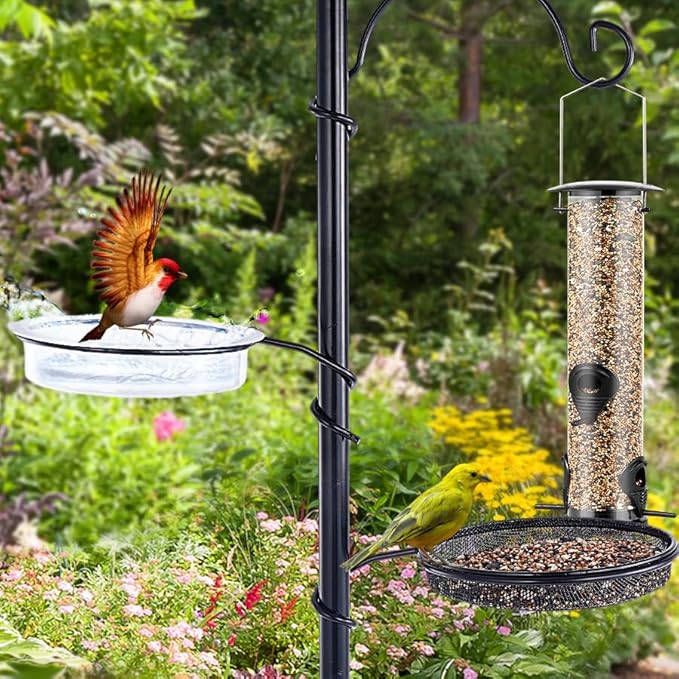 Backyard Expressions Bird Feeding Station Kit - 75" Bird Feeder Pole with 5 Prong Base and Stand for Outdoors - Black