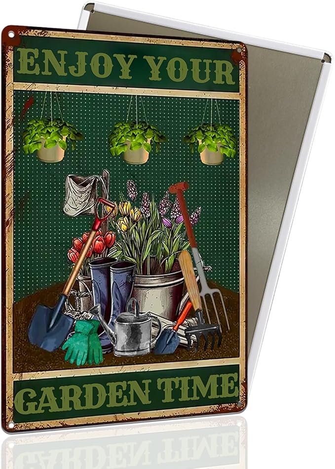 Funny Garden Metal Sign for Decor, ENJOY YOUR GARDEN TIME Vintage Backyard Porch Yard Gardening Decor Outdoor, Garden Gift for Woman, Wife, Mama, Grandma 8x12"