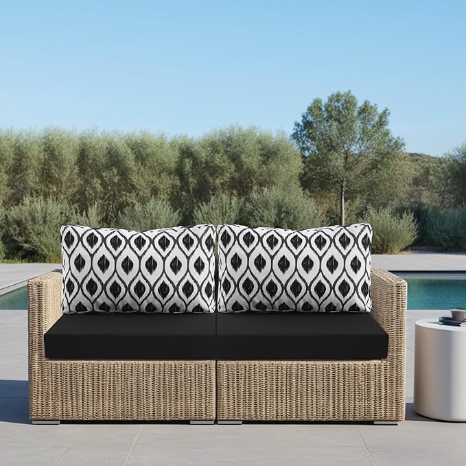 idee-home Outdoor Cushions for Patio Furniture, Outdoor Seat Cushion, Waterproof Hampton Bay Deep Seat Replacement Couch Chair Cushions for Garden Lawn Backyard Deck, 26.5 x 26.5 Black Pattern
