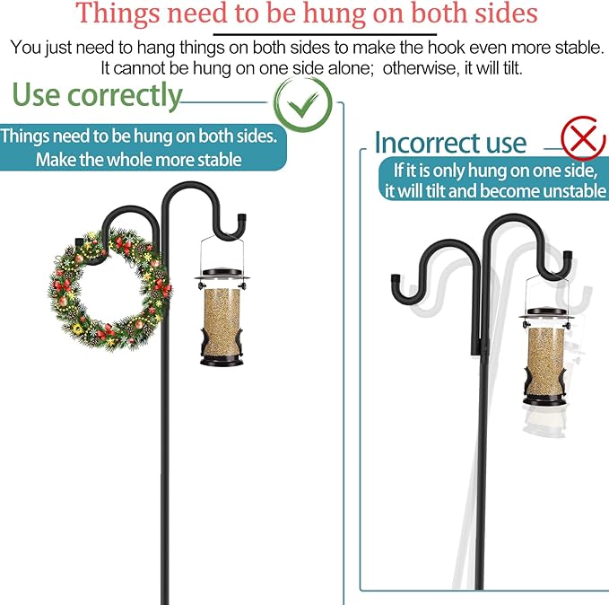 2 Set Shepherd's Hook Stand Plant，Bird Feeder，Wind Chime Hanger Stand, Waterproof Metal & Adjustable-Height Standing Pole Holder for Lantern and Wreath, Indoor & Outdoor