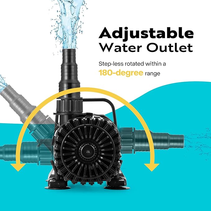 VIVOHOME 100W 1800GPH Submersible Water Pump with 180° Adjustable Water Outlet, 13.8ft High Lift for Waterfall Fountains Fish Tank Pond