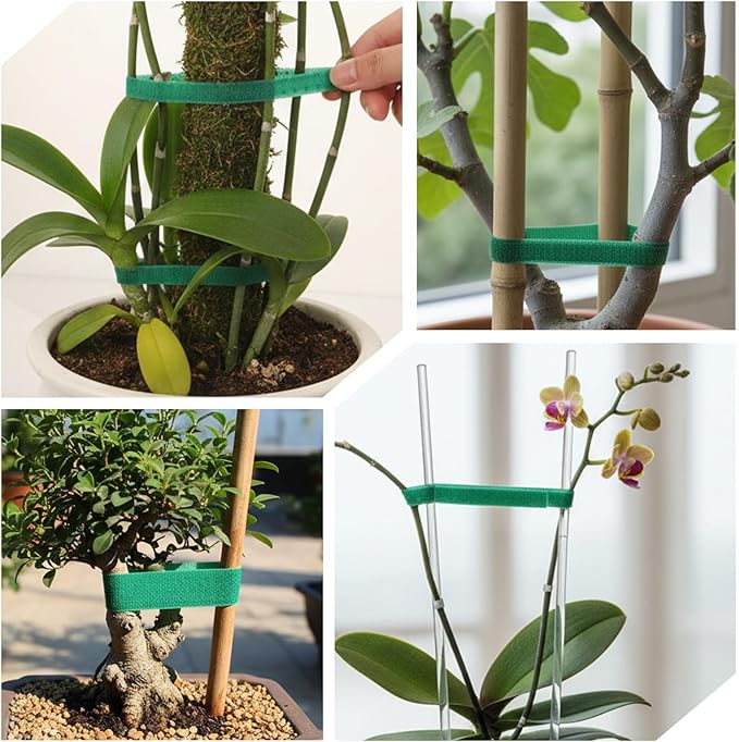 82 Ft 0.39 Inch Green Plant Tape, Reusable Garden Tie for Climbing Plants Adjustable Nylon Plant Support Tape for Outdoor Indoor Gardening, Tomatoes Vines Staking