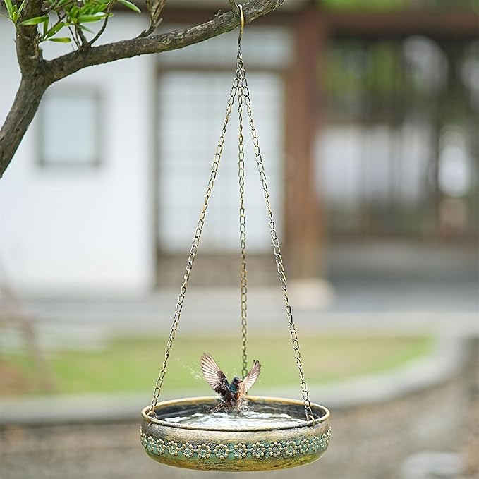 Hanging Bird Baths for Outdoors, Outdoor Metal Bird Bath Hainging Birdfeeder,Back Yard,Deck,Patio Garden Decor