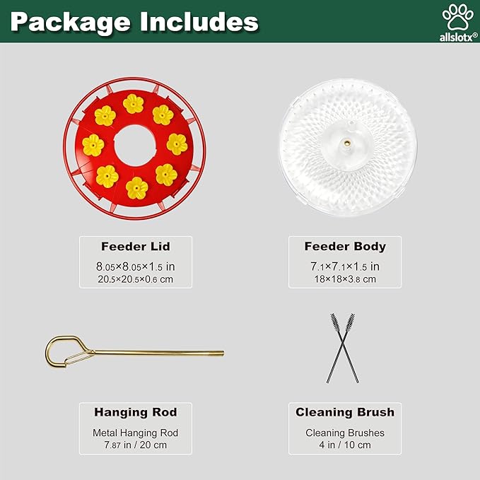 Hummingbird Feeders for Outdoors Hanging - 8 Ports 16 oz Nectar Capacity, Ant Wasp Bee Proof, Leak-Proof with Sealing Ring, Reinforced Hanging Hook, Easy to Clean by Includes Cleaning Brushes