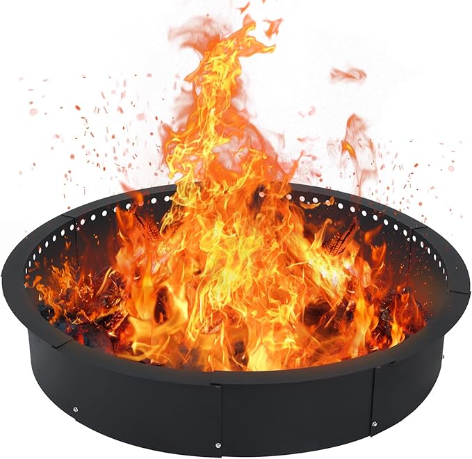 Smokeless Fire Pit Ring for Outside, 40 Inch Heavy Duty Metal Insert with Air Vents for Better Burn, Outdoor Firepit Ring for Backyard, Patio, Camping, Smokeless Wood Burning Use