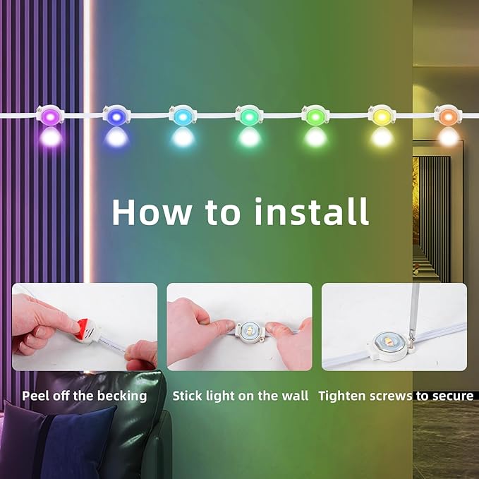 Permanent Outdoor Eaves Lights, IP67 Waterproof Smart LED Light with App Control Remote, RGB String Lights for Christmas Holiday DIY House, Roof, Garden Decor Lighting - 50FT