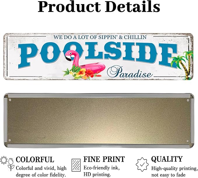 Outdoor Pool Decor Pool Sign Poolside Paradise Rustic Looking Tin Metal Signs Outdoor Patio Signs Outdoor Bar Decor Outdoor Patio Signs Backyard Outside Pool Deck Decorations 4x16Inches