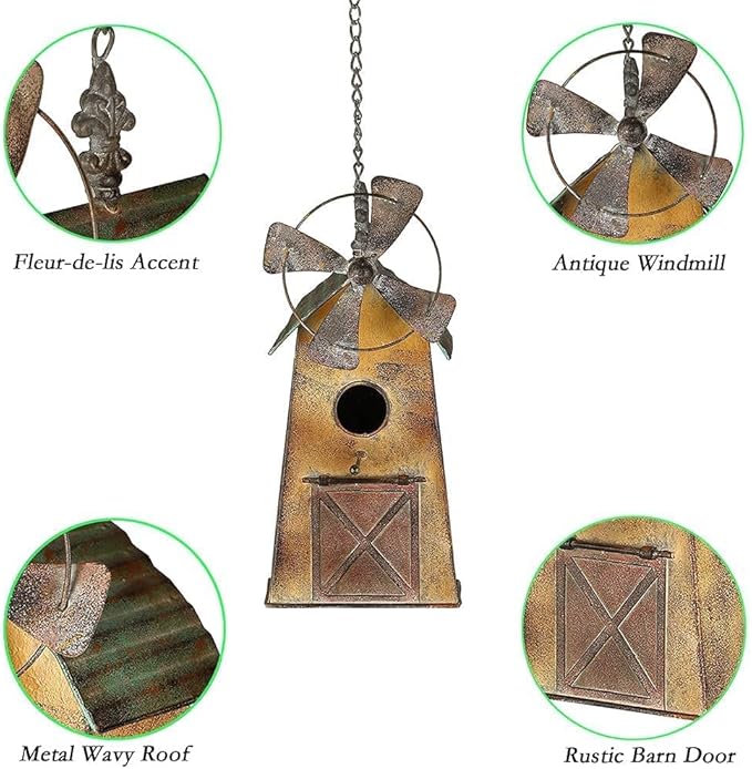 13" H Metal Bird Houses for Outside Hanging Birdhouses Outdoor (Windmill)