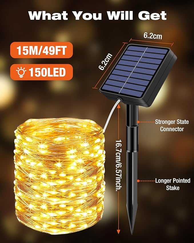 6 Pack Solar Fairy Lights for Outside Waterproof, Total 147FT 450LED Solar String Lights Outdoor 8 Modes Solar Twinkle Lights for Garden Yard Christmas Tree Wedding Party Decor, Warm White