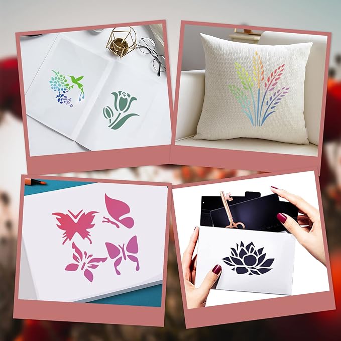 64 Pieces Stencils for Painting, Small Reusable Flower Plant Stencil, Art Craft Template for Painting on Wood, Wall, Fabric, Rock, Chalkboard, Sign, DIY Art Scrapbook Projects(Plants)