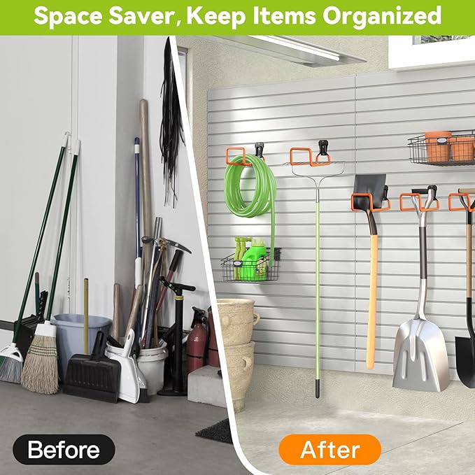 Hose Holder Stand Wall Mount, 2Pcs Heavy Duty Garden Hose Hanger Reel, Metal Water Pipe Tube Hooks Rack for Outside Yard, Garage, Storage Organizer - Orange