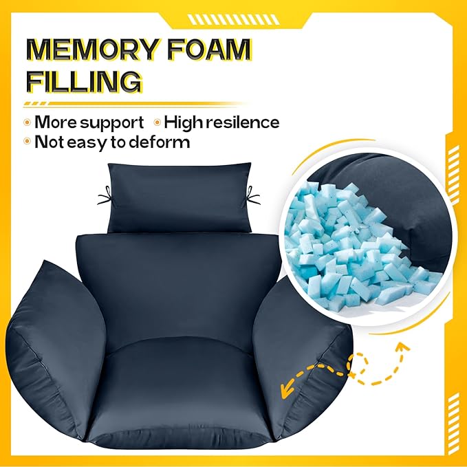 MAGIC ELEPHANT Egg Chair Cushion, Memory Foam Indoor Outdoor Hanging Egg Chair Cushion Replacement, Patio Basket Swing Cushion with Headrest (Blue)