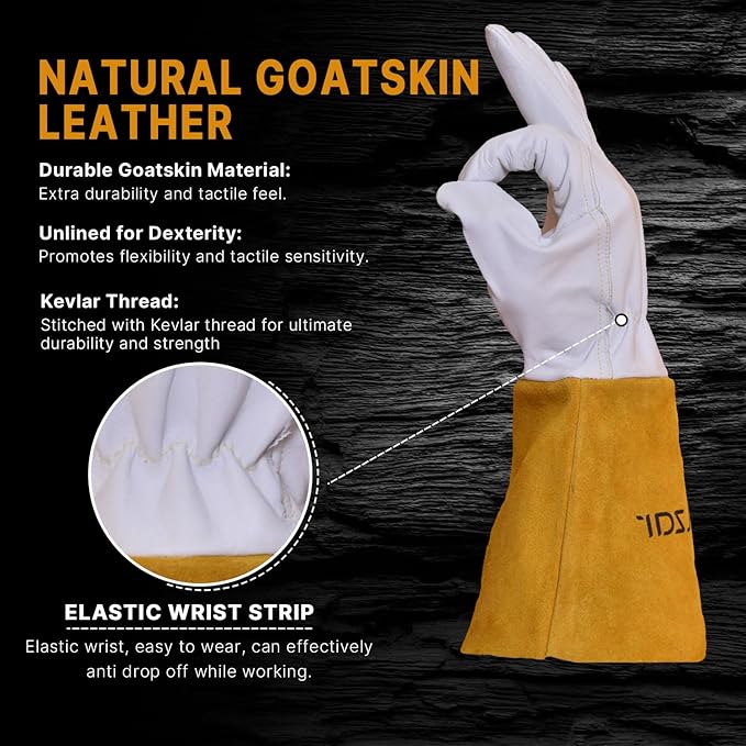 TIG Welding Gloves | Kevlar Stitching, Leather Gloves for Men | 12 Inch Kevlar Gloves