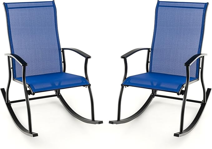 Giantex Outdoor Rocking Chair Set of 2 - Patio Rocking Chairs w/Breathable Backrest, Sturdy Metal Frame & Safe Ergonomic Design, Cozy Fabric Rocker for Backyard, Poolside, 330 lbs, Navy