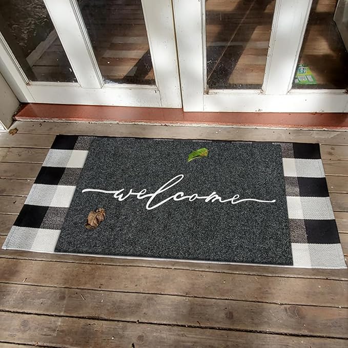 AAZZKANG Welcome Mats for Front Door Large 24"x36" with Non Slip Rubber Backing Easy to Clean Entry Door mat for Indoor High Traffic Areas Outdoor Doormat