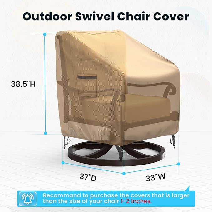 Swivel Patio Chair Covers, 2 Pack Waterproof Outdoor Rocking Chair Covers, Lawn Patio Furniture Covers, Heavy Duty Lounge Chair Cover, 33" W×37" D×38.5" H, Brown