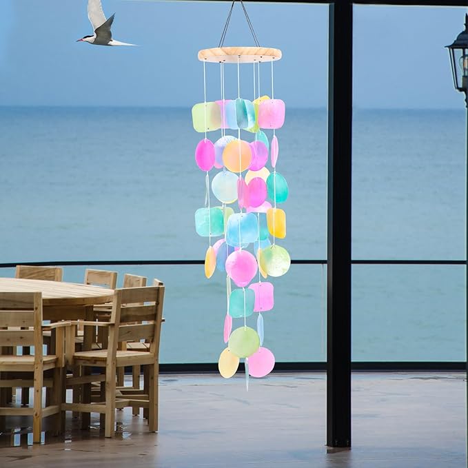 Taman Shell Wind Chimes for Outside - 32" Handcrafted Capiz Shell Windchime Coastal Decor Valentine's Day Gift for Indoor/Outdoors, Garden,Yard,Coastal,Beach Decor, Women Mother’s DayGift