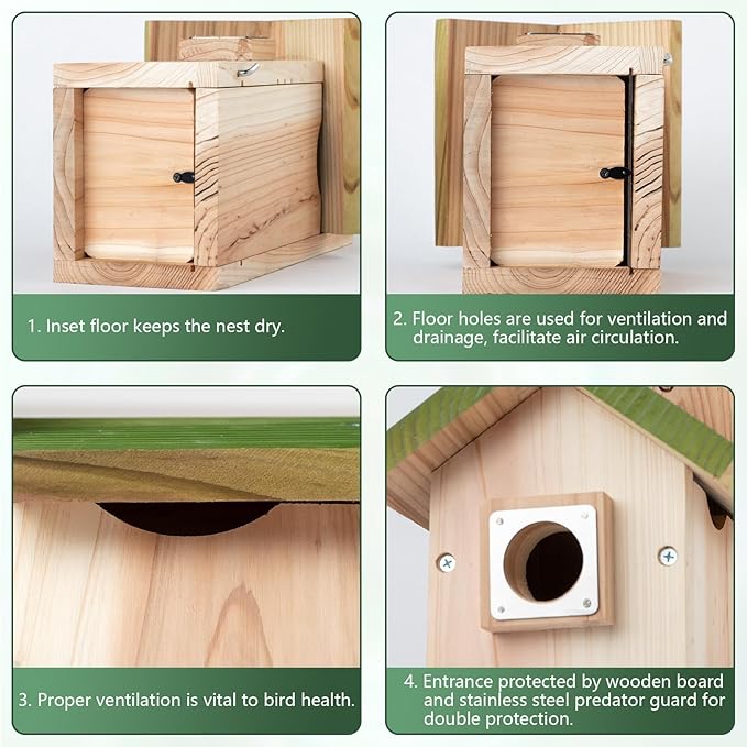 3/4 Thick Cedar Bird Houses with Metal Predator Guard, Nesting Box Birdhouse for Easy Cleaning, Bird Box for Outdoor Swith Viewing Window, Outdoor Wild Bird Watching, Swallow Wren Chickadee…