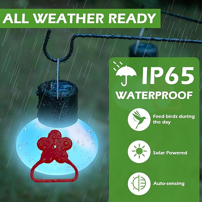 Solar Hummingbird Feeders for Outdoors Decorative Hummingbird Feeders Stand 6 Feeding Stations Never Leak Garden Decor Backyard,Gifts for Women Mom
