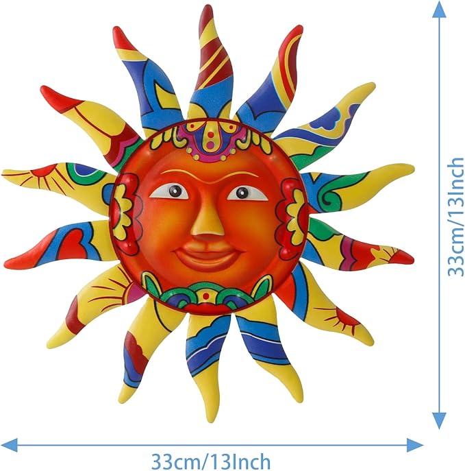 VEWOGARDEN 13" Metal Sun Wall Art Decor Hanging for Indoor Outdoor Home Garden Christmas Gifts Colorful Sun Face Sculptures & Statues Yellow