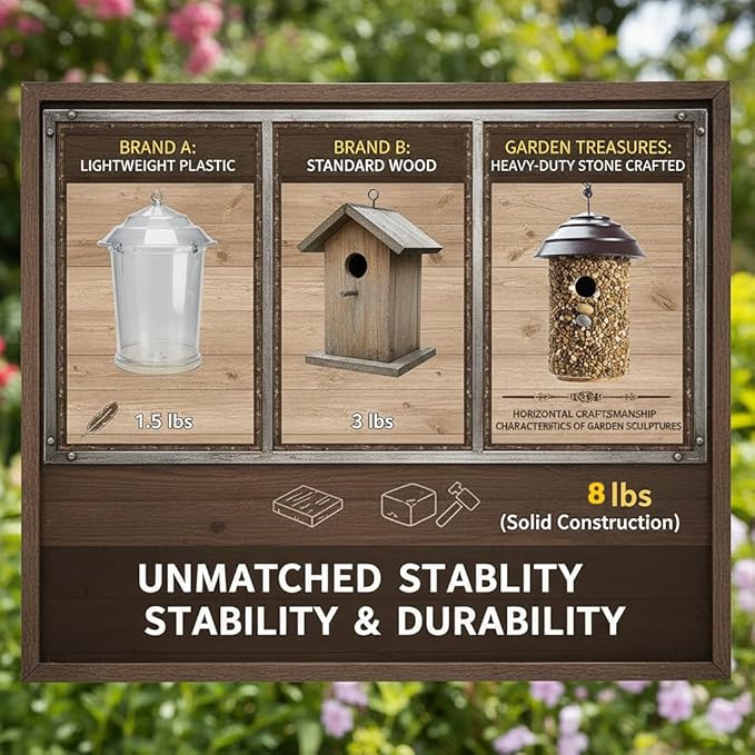 Outdoor Wren Bird House with River Pebble Composite Roof – Decorative Wooden Nesting Box for Wrens, Finches & Small Songbirds – Weather-Resistant Hanging Backyard Habitat, 10 Years (Black