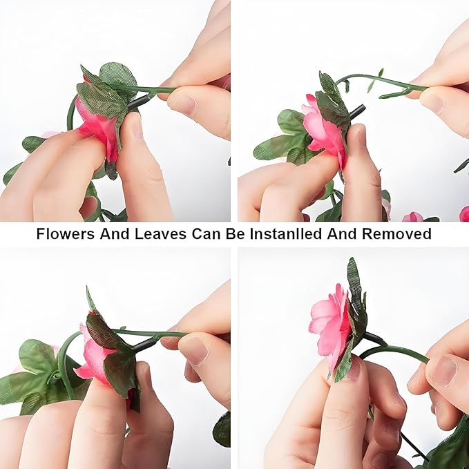 3 Pcs 8FT Flower Garland Artificial Flowers for Outdoors Fake Rose Vine Ivy Silk Flowers for Decoration/Anniversary/Wedding Birthday/Christmas/Home Decor/Garden Decor (Pink)