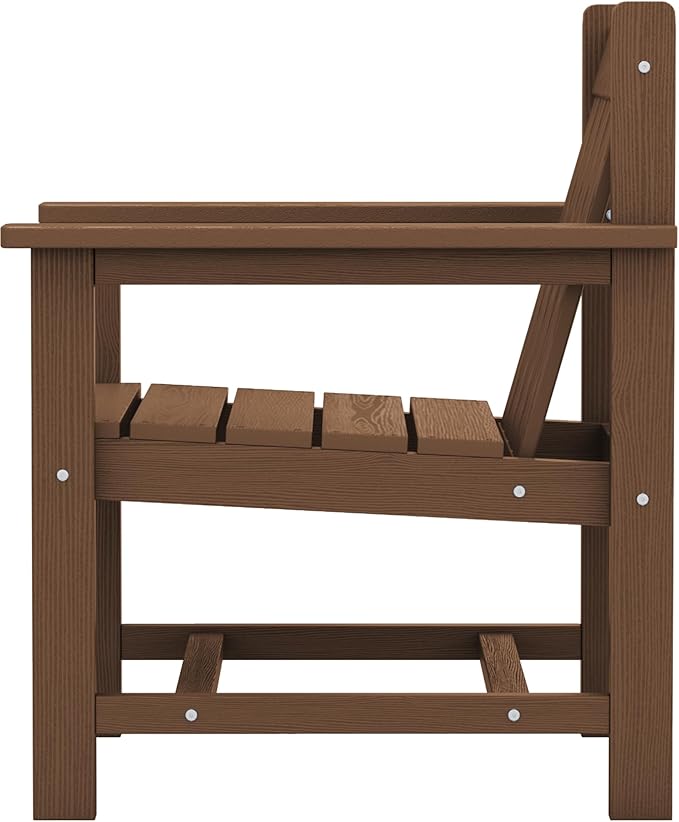 SEWRWALL Patio Furniture Set, HDPE Material All Weather Use Adirondack Chair Set with Side Table for Balcony, Porch, Garden, Backyard- Brown