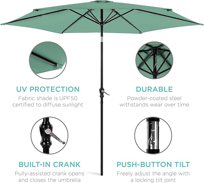 Best Choice Products 10ft Outdoor Steel Polyester Market Patio Umbrella w/Crank, Easy Push Button, Tilt, Table Compatible