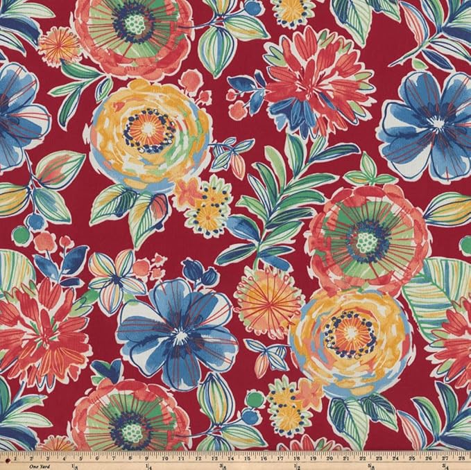 Pillow Perfect Bright Floral Indoor/Outdoor Chair Seat Cushion, Tufted, Weather, and Fade Resistant, 19" x 19", Red/Blue Colsen, 2 Count