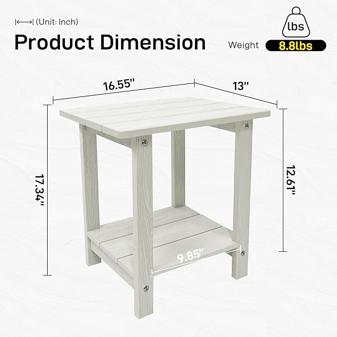 Outdoor Side Table, Weather Resistant Double Small Adirondack Side Table, Outdoor Indoor End Table for Chair, 17" Patio Table for Pool, Deck and Porch, Black (Item2, White)