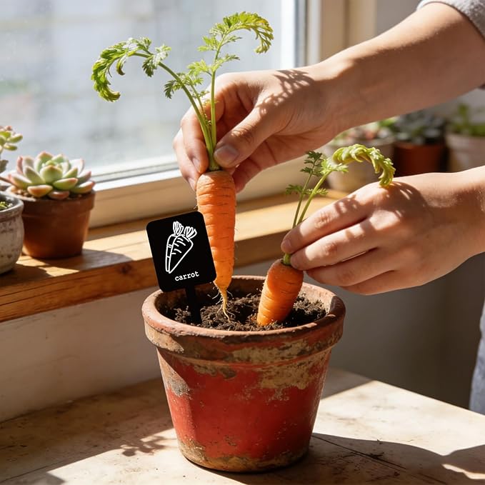 Whaline 20Pcs Acrylic Vegetable Plant Label Signs 20 Styles Garden Markers Waterproof Black Plant Stake Tags with Names for Nursery Indoor Outdoor Garden Decor
