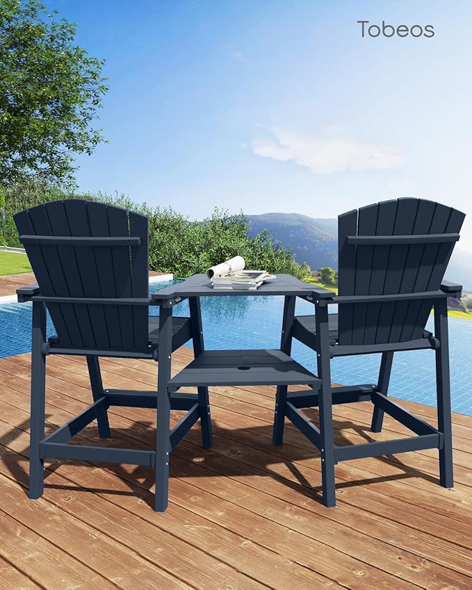 Tall Adirondack Chairs Set of 2, HDPE Outdoor Adirondack Chairs with Double Connecting Tray, Bar Height High Back Patio Chairs for Balcony, Deck, Backyard (Grey)