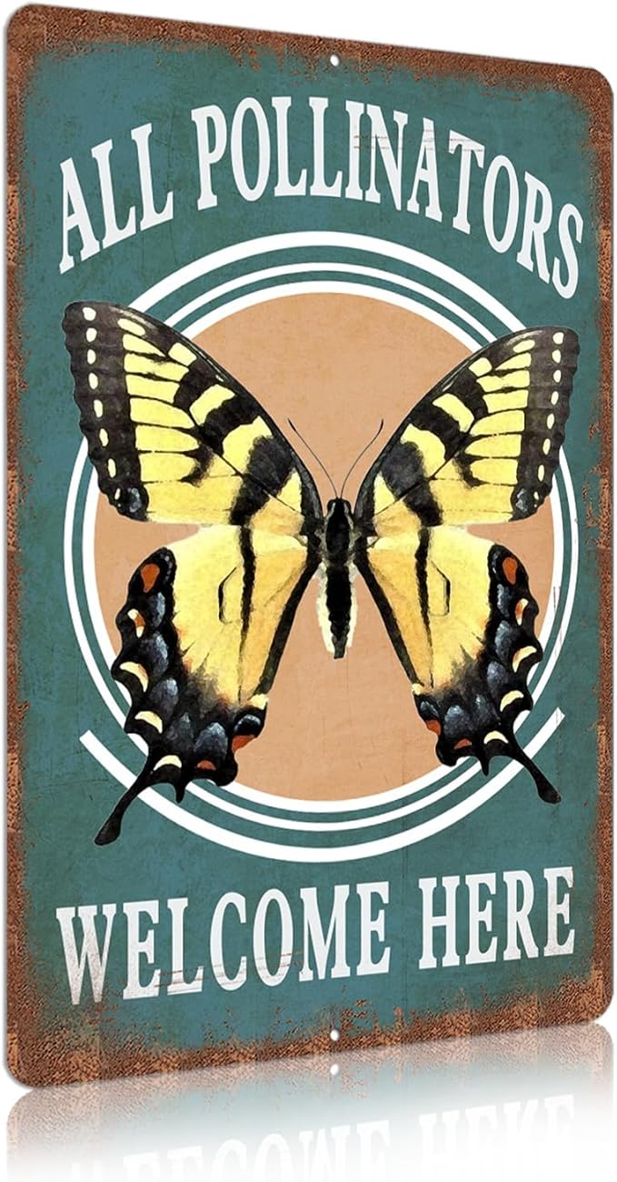 Vintage Garden Signs all pollinators welcome here Retro Yard Metel Tin Signs outdoor Aluminium Wall Decor