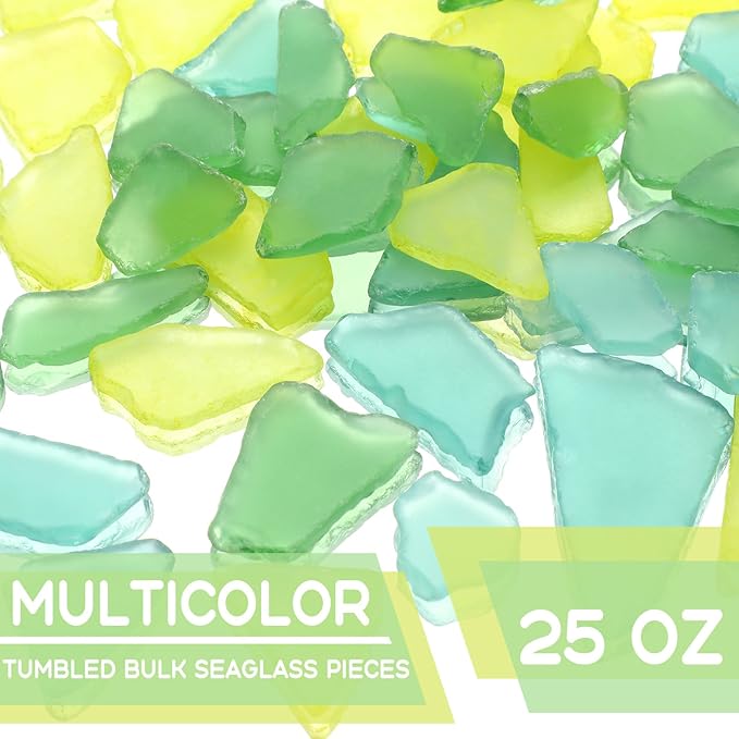 Jetec 25 oz Sea Glass for Crafts Pieces Decor Flat Frosted Sea Glass Vase Filler Crushed for Beach Wedding Party Decor Home Aquarium DIY Craft Supplies(Green, Yellow, Blue)