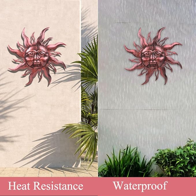 28'' Outdoor Wall Decor Rust Proof, Sun Face Metal Wall Art Decor Hanging for Indoor Outdoor, Patio, Fence, Garden(Brown)